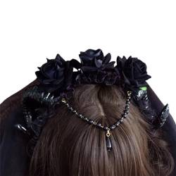 Dunkelschwarze Haarkränze mit Blumenmuster, Gothic, Festival, Punk, Rose, Kopfbedeckung, Party, Kostüm, Party von tixoacke