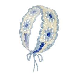 Sonnenfestes Damen-Haarband mit Blume, gehäkelt, rechteckig, niedlich, elastisch, für Frühling und Sommer, Haar-Accessoires, Stricktuch von tixoacke