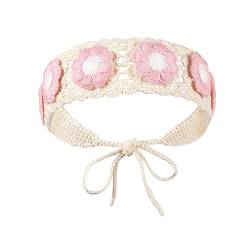 Sonnenfestes Damen-Haarband mit Blume/Herz, gehäkelt, rechteckig, Turban, elastische Haarbänder, Turban, Frühling, Sommer, Haarschmuck, böhmische Stirnbänder für Frauen, Hochzeit, böhmische Blume von tixoacke