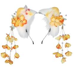 tixoacke Haarreif mit pelzigen Ohren, Cosplays, Haar-Accessoire, pelzige Ohren, bezaubernde Füchse, Kopfschmuck, Blumen-Clip für Plüsch, pelzige Tierohren, Stirnband, Kinder, Erwachsene, Katzen, von tixoacke