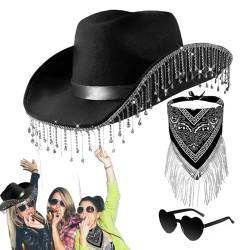 Cowboy Hut Damen Partybrille Accessoires - Cowgirl Hut - Cowboy Hut Cowboyhut Mit Strass Fransen Glitzer - Cowgirl Hut Karneval Kostüm Zubehör Kopfbedeckung Für Bachelorette Party Kostüme von tongfeng