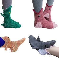 Damen Strick Bodensocken - Krokodil Socken Gestrickte Stricksocken Hai Socken - Lustige Socken Warme - Untraditionelle Moderne Strick Fischsocken Skurrile Alligator Bodensocken Winter Warme Socken von tongfeng