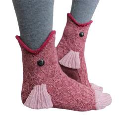 Damen Strick Bodensocken - Krokodil Socken Gestrickte Stricksocken Hai Socken - Lustige Socken Warme - Untraditionelle Moderne Strick Fischsocken Skurrile Alligator Bodensocken Winter Warme Socken von tongfeng