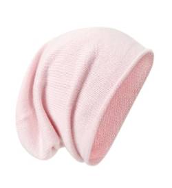 tonten Kaschmirwolle Slouchy Beanie für Damen und Herren, gestrickte Winter-Skimütze (Rosa) von tonten