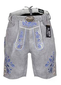 top str Herren Trachten Lederhose Herren kurz Lederhose Oktoberfest Lederhose Wildbock Lederhosen mit gurtel 46-64 (52), 34W / 34L, Antike Gray von top str