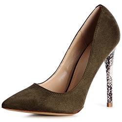 topschuhe24 1082 Damen Pumps Stilettos, Größe:36 EU, Farbe:Oliv Grün von topschuhe24