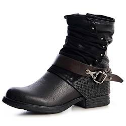 topschuhe24 1253 Damen Worker Boots Halbstiefel Booties Stiefeletten, Farbe:Schwarz, Größe:37 EU von topschuhe24