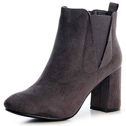 topschuhe24 1477 Damen Velours Stiefeletten Ankle Boots, Farbe:Grau, Größe:37 EU von topschuhe24