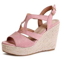 topschuhe24 1861 Damen Keilabsatz Sandaletten Riemchen Sandalen, Farbe:Rosa, Größe:41 EU von topschuhe24