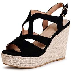 topschuhe24 1861 Damen Keilabsatz Sandaletten Riemchen Sandalen, Farbe:Schwarz, Größe:38 EU von topschuhe24