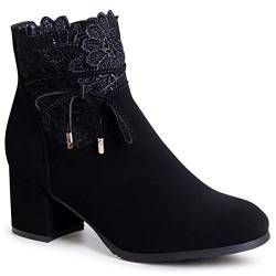 topschuhe24 1940 Damen Velours Stiefeletten Ankle Boots, Farbe:Schwarz, Größe:36 EU von topschuhe24