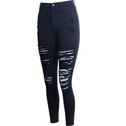 topschuhe24 2262 Damen Skinny Jeans Hose High Waist Destroyed, Farbe:Schwarz, Größe:44 EU von topschuhe24