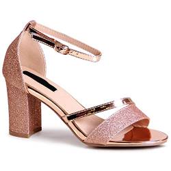 topschuhe24 2288 Damen Glitzer Riemchen Pumps Sandaletten, Farbe:Rose Gold 2288, Größe:39 EU von topschuhe24