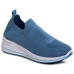 topschuhe24 2494 Damen Keil Sneaker Plateau Slipper, Farbe:Blau, Größe:38 EU von topschuhe24