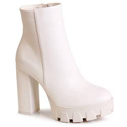 topschuhe24 2557 Damen Plateau Stiefeletten Ankle Boots, Farbe:Creme Weiß, Größe:40 EU von topschuhe24