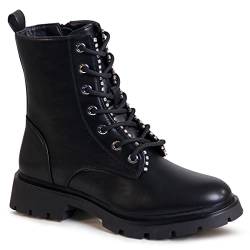 topschuhe24 2560 Damen Plateau Stiefeletten Worker Biker Boots, Farbe:Schwarz, Größe:37 EU von topschuhe24