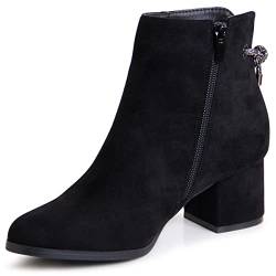 topschuhe24 2564 Damen Velours Stiefeletten Ankle Boots, Farbe:Schwarz, Größe:40 EU von topschuhe24