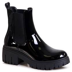 topschuhe24 2568 Damen Plateau Stiefeletten Lack Chelsea Boots, Farbe:Schwarz, Größe:38 EU von topschuhe24