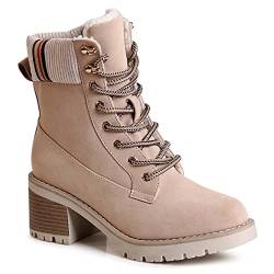 topschuhe24 2601 Damen Winter Velours Stiefeletten Kurzstiefel, Farbe:Beige, Größe:38 EU von topschuhe24