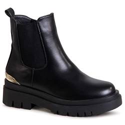 topschuhe24 2607 Damen Plateau Stiefeletten Chelsea Boots, Farbe:Schwarz, Größe:36 EU von topschuhe24