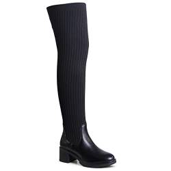 topschuhe24 2609 Damen Overknee Stiefel Strick Stulpen, Farbe:Schwarz, Größe:37 EU von topschuhe24