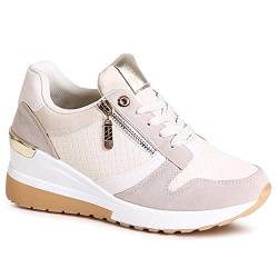 topschuhe24 2614 Damen Keil Sneaker Plateau Halbschuhe, Farbe:Beige, Größe:40 EU von topschuhe24