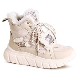 topschuhe24 2619 Damen Plateau Winter Stiefeletten Sneaker, Farbe:Beige, Größe:37 EU von topschuhe24