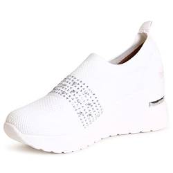 topschuhe24 2686 Damen Keil Sneaker Glitzer Light Slipper, Farbe:Weiß, Größe:41 EU von topschuhe24