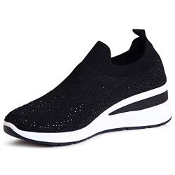 topschuhe24 2704 Damen Keil Sneaker Glitzer Light Slipper, Farbe:Schwarz, Größe:38 EU von topschuhe24