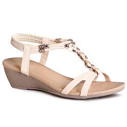 topschuhe24 2773 Damen Keilabsatz Sandalen Riemchen Sandaletten, Farbe:Beige, Größe:38 EU von topschuhe24