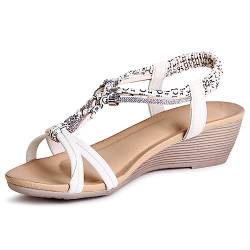 topschuhe24 2774 Damen Keilabsatz Sandalen Riemchen Glitzer Sandaletten, Farbe:Weiß, Größe:38 EU von topschuhe24