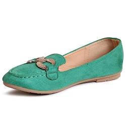 topschuhe24 2794 Damen Velours Loafer Komfort Slipper, Farbe:Grün, Größe:37 EU von topschuhe24