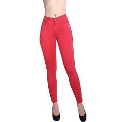 topschuhe24 2813 Damen Skinny Jeans Hose High Waist, Farbe:Rot, Größe:38 EU von topschuhe24