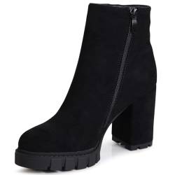 topschuhe24 2865 Damen Velours Stiefeletten Plateau Ankle Boots, Farbe:Schwarz, Größe:40 EU von topschuhe24