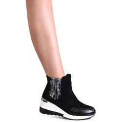 topschuhe24 2956 Damen Keilabsatz Stiefeletten Chelsea Boots, Farbe:Schwarz, Größe:38 EU von topschuhe24