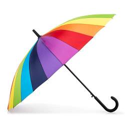 totes Rainbow Auto-Open 24 Rib Stick Umbrella with a Classic J Hook Curved Handle von totes