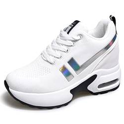 tqgold® Wedges Sneaker Damen mit Keilabsatz 8cm Sportschuhe Turnschuhe Plateau Schuhe Weiß Größe 37 von tqgold