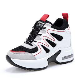tqgold® Wedges Sneaker Damen mit Keilabsatz 8cm Sportschuhe Turnschuhe Plateau Schuhe Weiß Rot Größe 34 von tqgold