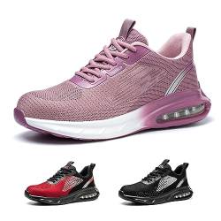 tqgold Arbeitsschuhe Herren Damen Sicherheitsschuhe Leicht Atmungsaktiv rutschfest Luftkissen Sneaker Sportlich Schutzschuhe mit Stahlkappen Schuhe(Rosa,36EU) von tqgold