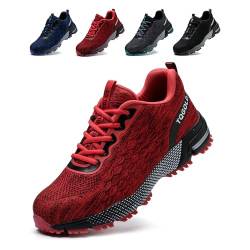 tqgold Arbeitsschuhe Herren Sicherheitsschuhe Damen Leicht Stahlkappenschuhe rutschfest Atmungsaktiv Schutzschuhe Sneaker Sportlich Industrie Stahlkappen Schuhe(Rot,47EU) von tqgold