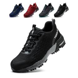 tqgold Arbeitsschuhe Herren Sicherheitsschuhe Damen Leicht Stahlkappenschuhe rutschfest Atmungsaktiv Schutzschuhe Sneaker Sportlich Industrie Stahlkappen Schuhe(Schwarz,41EU) von tqgold