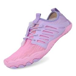 tqgold Barfußschuhe Damen Sommer Badeschuhe Herren Barfussschuhe Wasserschuhe Quick Dry Aquaschuhe Atmungsaktiv utschfeste Strandschuhe Schwimmschuhe Fitnessschuhe(818 Rosa,38EU) von tqgold