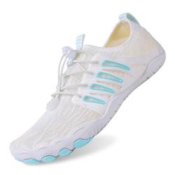 tqgold Barfußschuhe Damen Sommer Badeschuhe Herren Barfussschuhe Wasserschuhe Quick Dry Aquaschuhe Atmungsaktiv utschfeste Strandschuhe Schwimmschuhe Fitnessschuhe(818 Weiß Blau,37EU) von tqgold