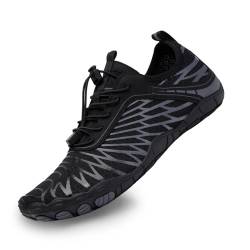 tqgold Barfußschuhe Damen Sommer Badeschuhe Herren Barfussschuhe Wasserschuhe Quick Dry Aquaschuhe Atmungsaktiv utschfeste Strandschuhe Schwimmschuhe Fitnessschuhe(8305 Schwarz,45EU) von tqgold