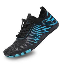 tqgold Barfußschuhe Damen Sommer Badeschuhe Herren Barfussschuhe Wasserschuhe Quick Dry Aquaschuhe Atmungsaktiv utschfeste Strandschuhe Schwimmschuhe Fitnessschuhe(8305 Schwarz Blau,46EU) von tqgold