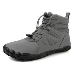 tqgold Barfußschuhe Herren Winter Damen Barfussschuhe Winterstiefel Wasserdicht Winterschuhe Warme Gefüttert Schneestiefel Rutschfeste Barfuss Schuhe Stiefel(B658 Grau,45EU) von tqgold