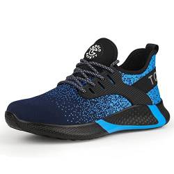 tqgold Sicherheitsschuhe Herren Damen Sportlich rutschfeste Arbeitsschuhe mit Stahlkappe Leichtgewich Breathable Schuhe(Blau,Größe 35) von tqgold