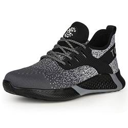 tqgold Sicherheitsschuhe Herren Damen Sportlich rutschfeste Arbeitsschuhe mit Stahlkappe Leichtgewich Breathable Schuhe(Grau,Größe 47) von tqgold