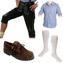 Herren Trachten Set A 5-teilig Trachten Lederhose SCHWARZ 46-60 Trachtenhemd Schuhe Socken Oktoberfest von trachenlederhosen24