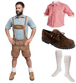 Herren Trachten Set B 5-teilig Trachten Lederhose * kurz * HELLBRAUN 46-60 Trachtenhemd Schuhe Socken Oktoberfest von trachenlederhosen24